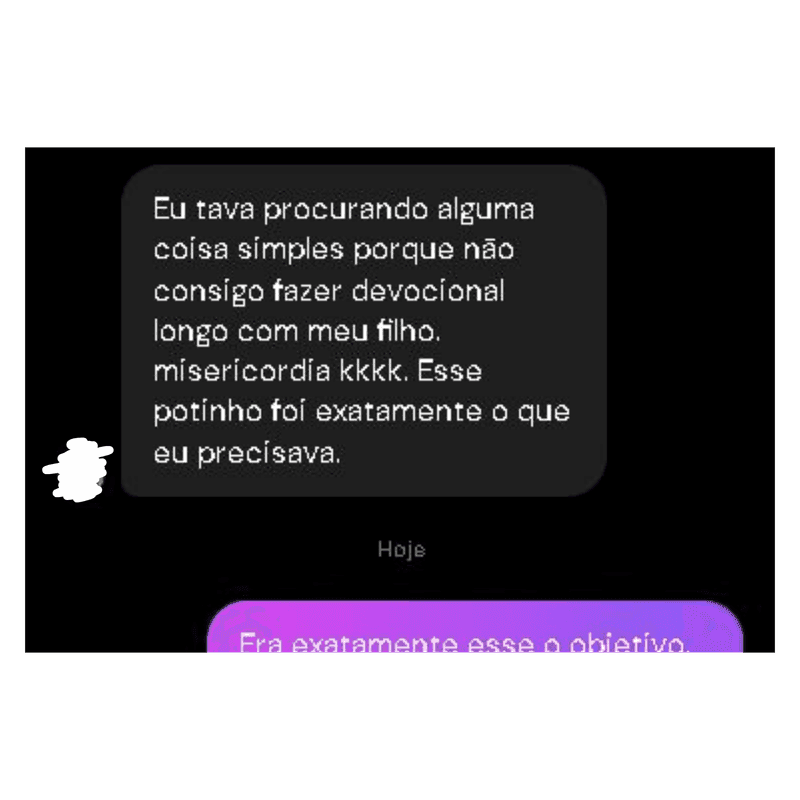 Mensagem de uma mãe dizendo que procurava algo simples e o potinho foi exatamente o que precisava