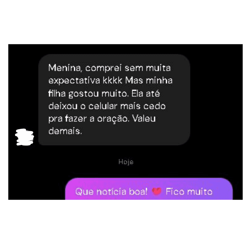 Mensagem de uma mãe dizendo que a filha largou o celular mais cedo para fazer a oração